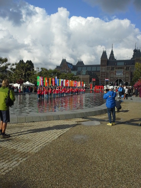 flags and fountain at Rijksmuseum