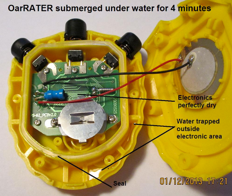 OarRater rating stopwatch after submerging in water